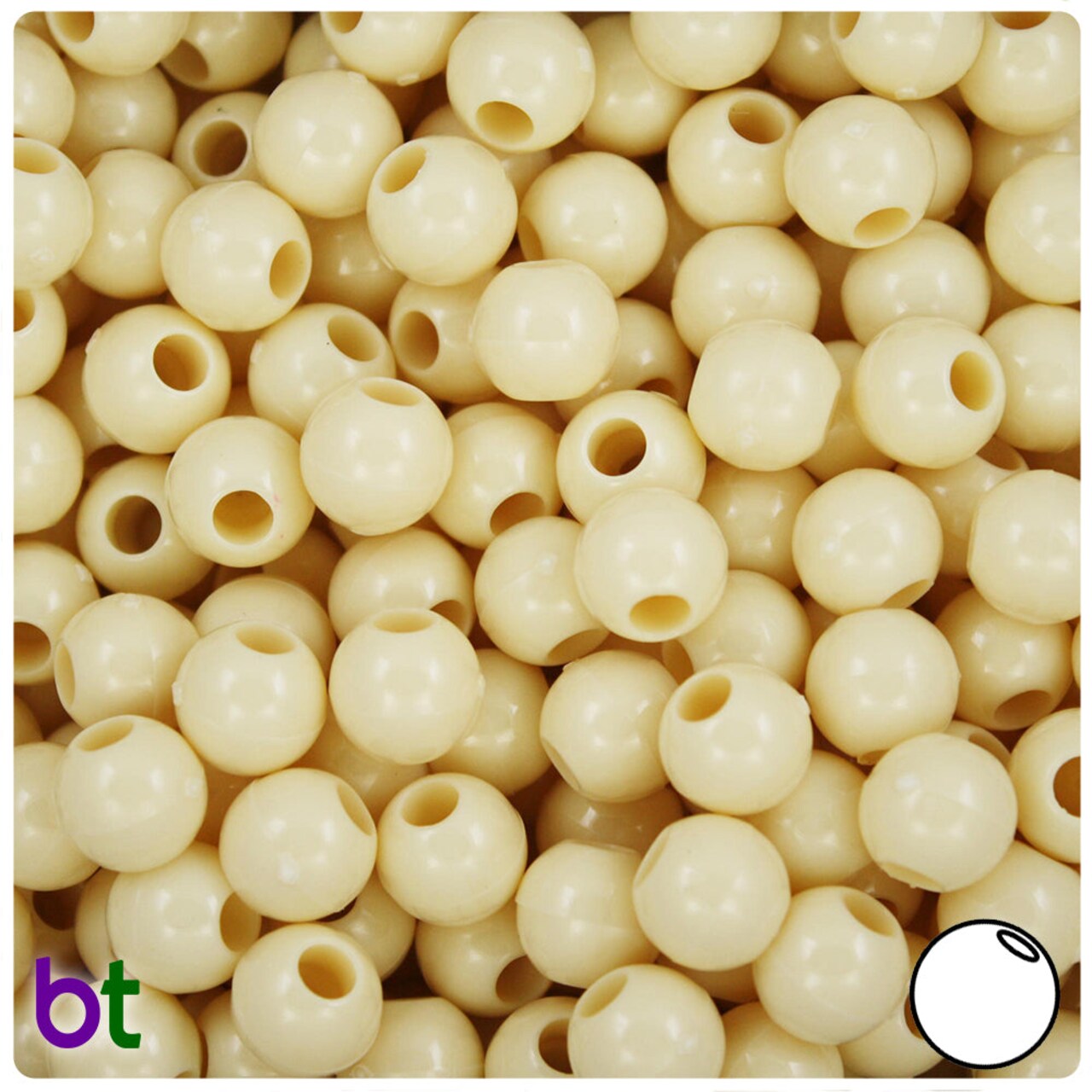 BeadTin Ivory Opaque 10mm Round Large Hole Plastic Craft Beads (40pcs)